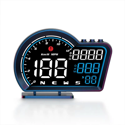 Car Universal Head-Up Display, In-Car Hud, Multi-Function Speedometer, Gps High-Definition Head-Up Display, Large Screen (Vehicle HUD) - blue-and-white-english-miles