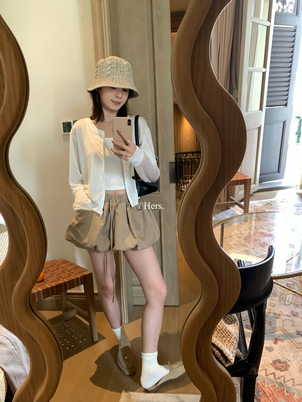 Quần short nữ cạp cao dáng nụ hoa thiết kế rút dây ống rộng thoải mái — Xanh da trờicolor, màu mơ, màu kaki chi tiết 12