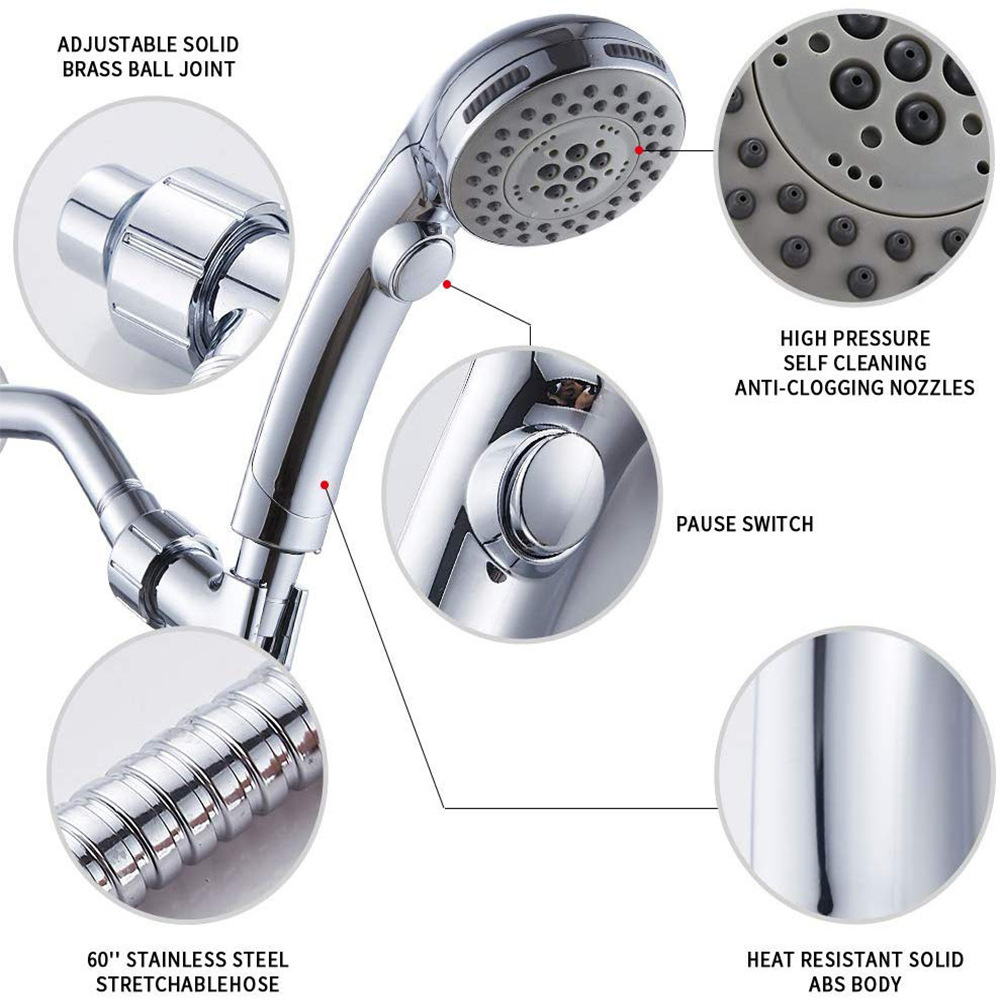 Cross-border European, American and Japanese push-button handheld showerhead set, water-stop and pressure-increasing 6 functions, bathroom showerhead 6 functions Application Scenario