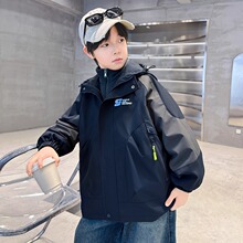 男童冲锋衣三合一可拆卸2025新款儿童外套秋冬中大童风衣加厚痞帅