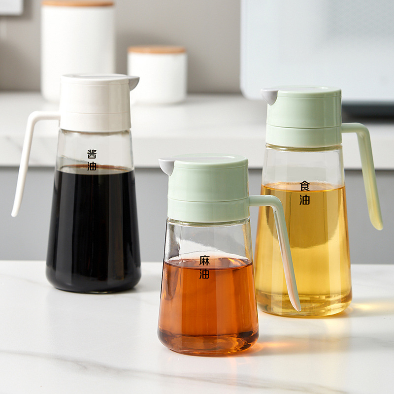 带盖玻璃油壶大号家用防漏油瓶厨房自动开合调味料瓶带把手油醋瓶|ms