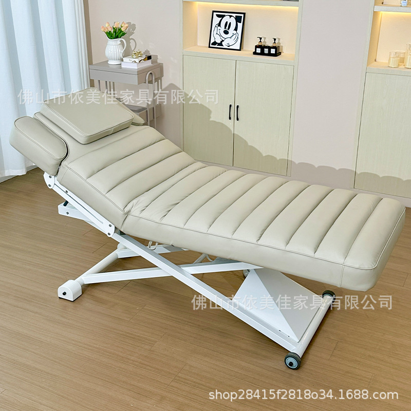Cama de belleza eléctrica con agujero de respiración elevación control de pie ajuste de altura con masaje SPA doble reposabrazos calefacción de la superficie de la cama