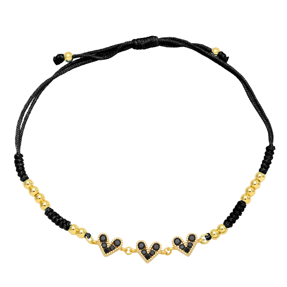Fashion Colorful Heart-Shaped Inlay Zircon Braided Copper Bracelet