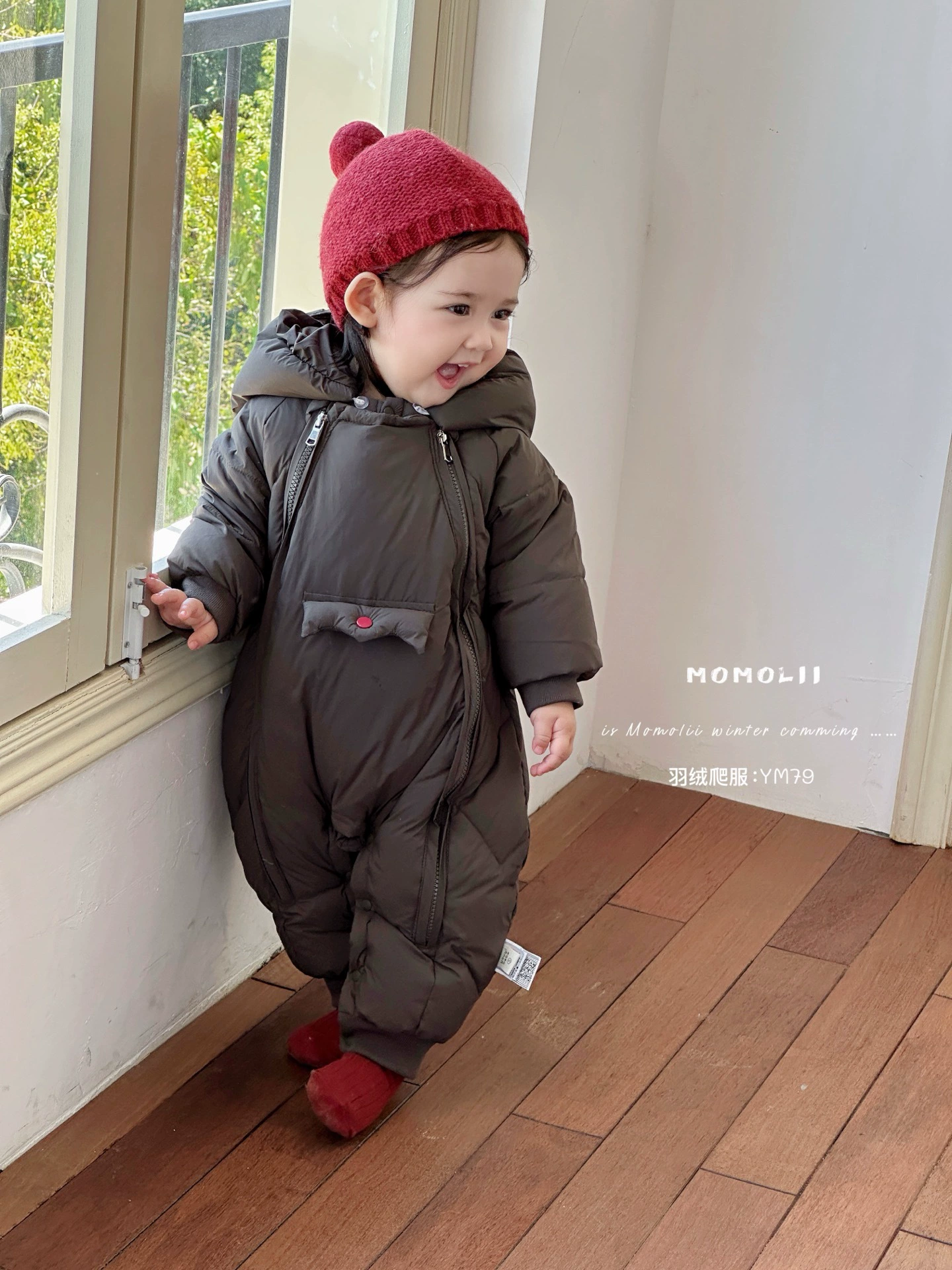 Детский cute overall with down, velvet keep warm bodysuit to go out, duck down