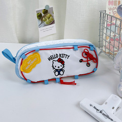 High-quality beauty kt cat embroidery pencil bag for girls, new style large capacity stationery box, student pencil case, multi-functional storage bag