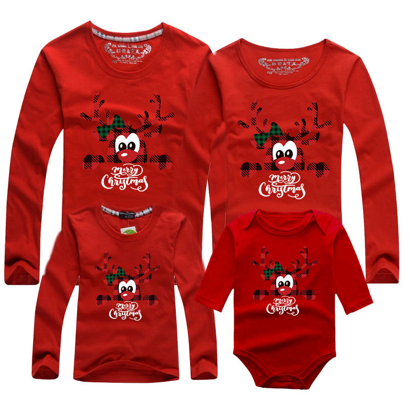 Rojo Santa Claus camisa de manga larga tocando fondo nuevo padre-niño ropa de los niños mono cuello redondo de los hombres y las mujeres de manga larga Camiseta