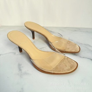 ZA2025 New Shoes Transparent Plastic Thin-heeled Sexy Sandals with Square Head