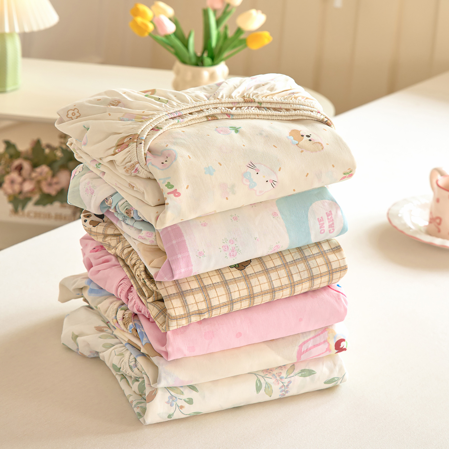 Cartoon Pure Cotton Fitted Bed Sheets 2025 New Four-Season Universal Bed Cover Kidsren's Mattress Protector Student Dormitory Bed Bed Sheets Set