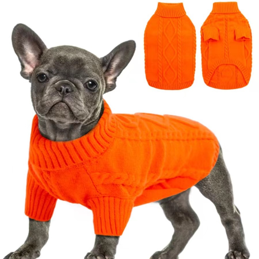 1pc コージーアクリルタートルネック犬セーターツイストニット犬セーター