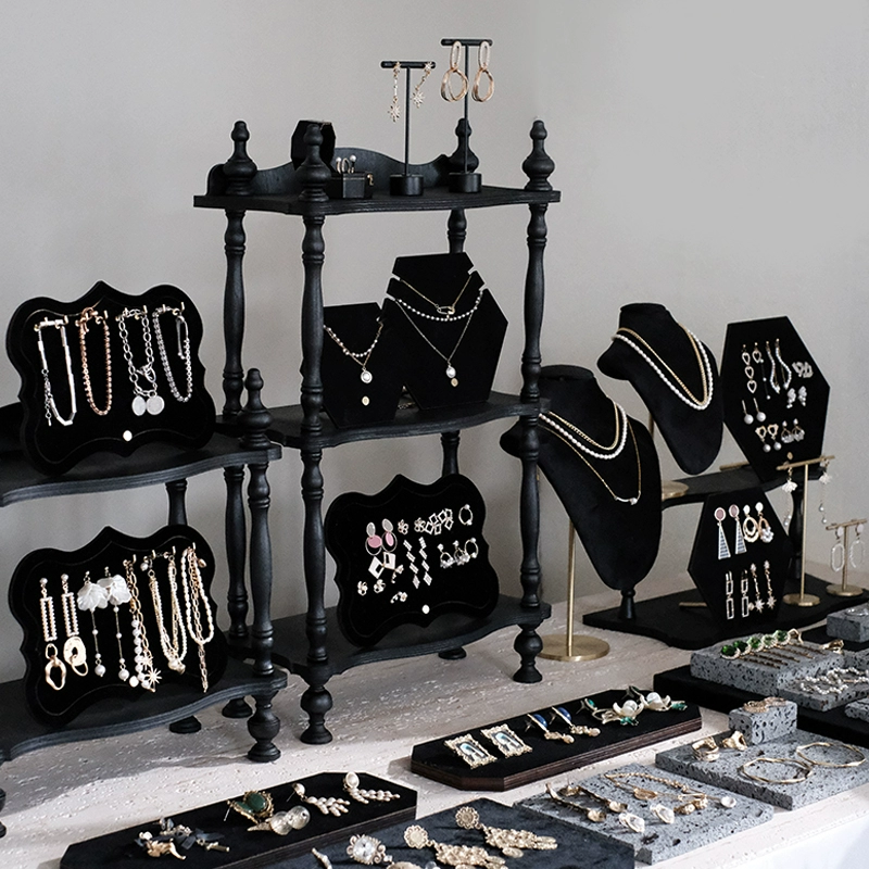 Подставка для ювелирных изделий Черная флокировка Серьги Полка для грудной клетки