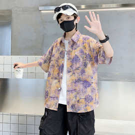 2026春夏季新款男童薄款衬衫帅气时髦儿童休闲外套中大童短袖童装