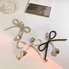 ins創意百搭蝴蝶結珠珠掛飾愛心吊墜手提鏈通用手機掛繩diy拍立得