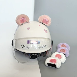Elektrikli motosiklet dəbilqəsi üçün tüklü panda qulaqları, bəzək aksesuarları, stiker