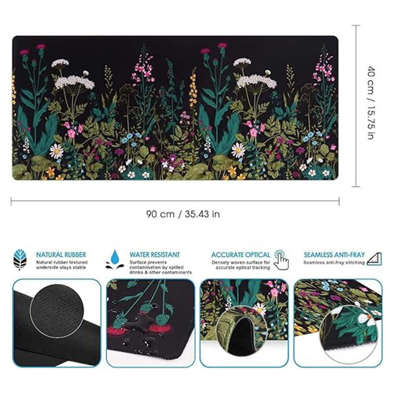 Amazon estallado esteras de ratón personales super grandes esteras de escritorio floral de precisión bloqueado borde impermeable a prueba de suciedad deslizante oficina interior