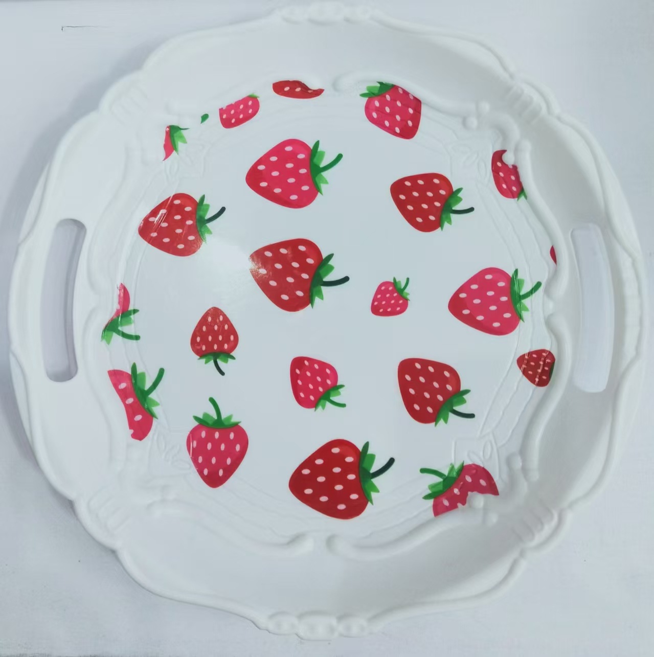 printed fruit plate household living room round snack dried fruit plate plastic fruit basket high-grade simple style fruit plate