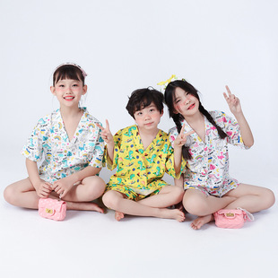 23 New Children's Cartoon Home Clothes Summer Pajamas Cotton Suit Shorts Short Sleeve Girls' Boys' Bath Clothes Sweatshirt