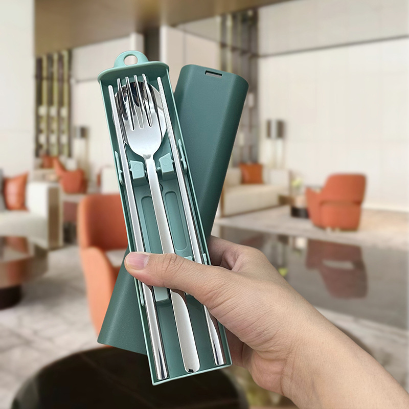 316 Stainless Steel Portable Tableware suit Spoon Chopsticks Three-piece Korean-style Outdoor Student Travel Storage Box