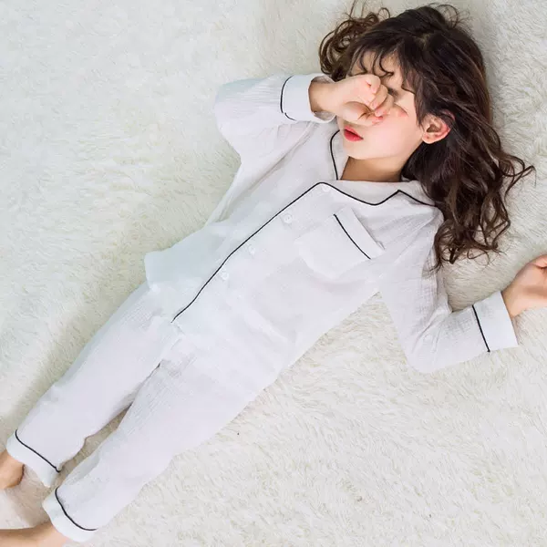 Foreign Trade Original Girls' Pajamas for Spring and Autumn, 100% Pure Cotton Gauze Loungewear Set, Children's Pajamas, Parent-Child Matching Outfits