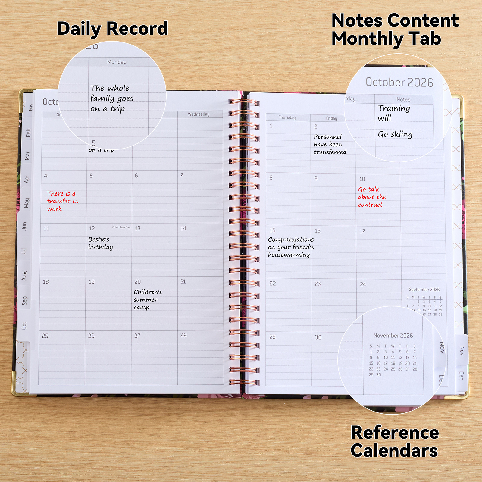 Agenda 2026 de Amazon para Comercio Transfronterizo, Formato A5, Índice de Páginas con Giro Lateral, Calendario Semanal en Inglés, Cuaderno Espiral