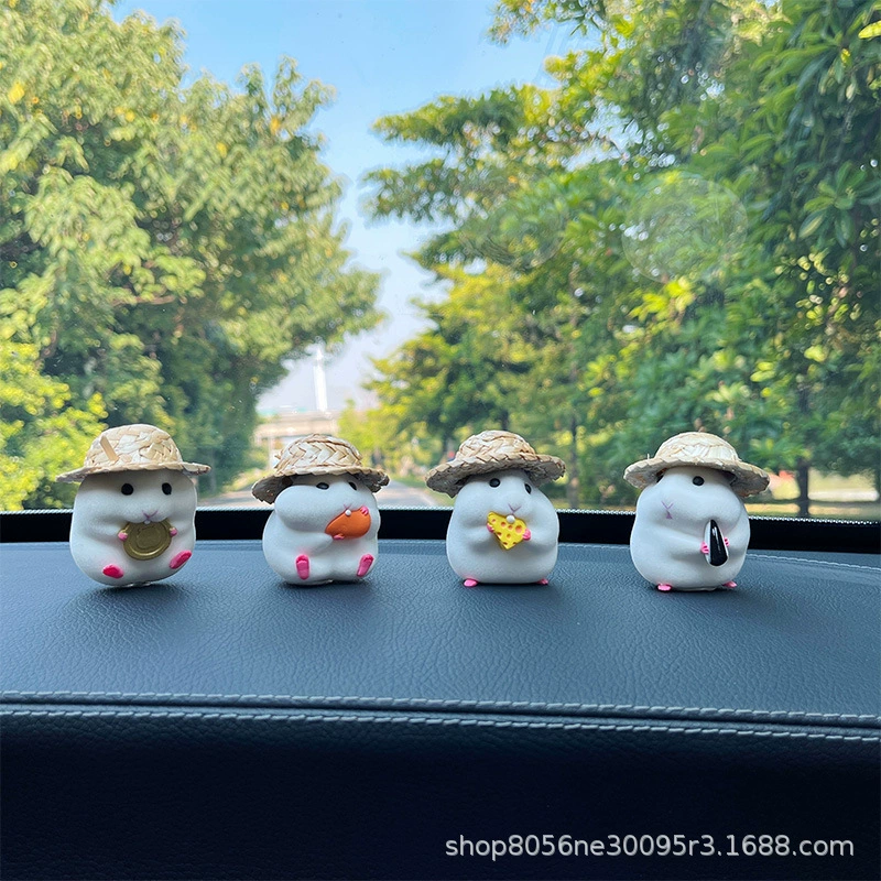 Ешьте хомяк Слепая Коробка фантазии создание милые плюшевые куклы машина украшения автомобиль установлен соломенная шляпа хомяк