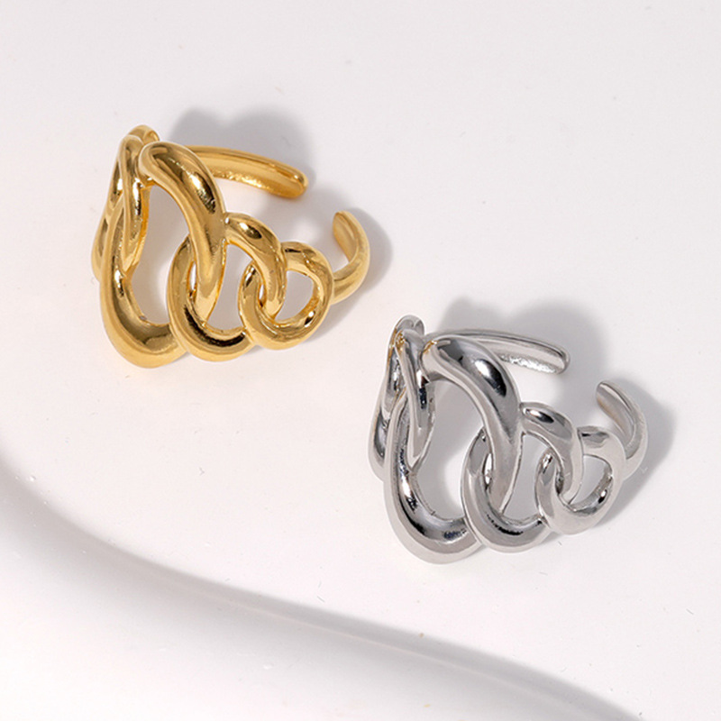 Real Gold Plated Plating Material Open Ring Classification PVD Coated Real Gold Plated 18K Gold Oval Solid Color 304 Stainless Steel Simple Style Waterproof Non Tarnish Open Ring