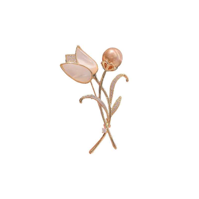 Exquisito tulipán mujeres de alto grado perla cristal ramillete elegante flor chal hebilla pin abrigo traje broche