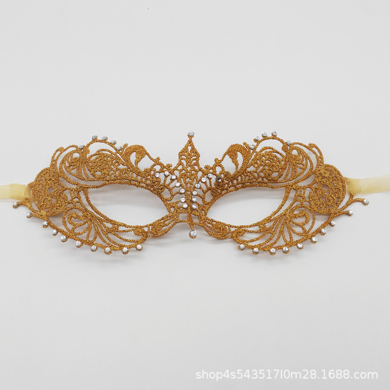 Máscaras de perforación de encaje de oro y plata transfronterizas, máscaras de fiesta de baile de maquillaje de damas con cara gruesa