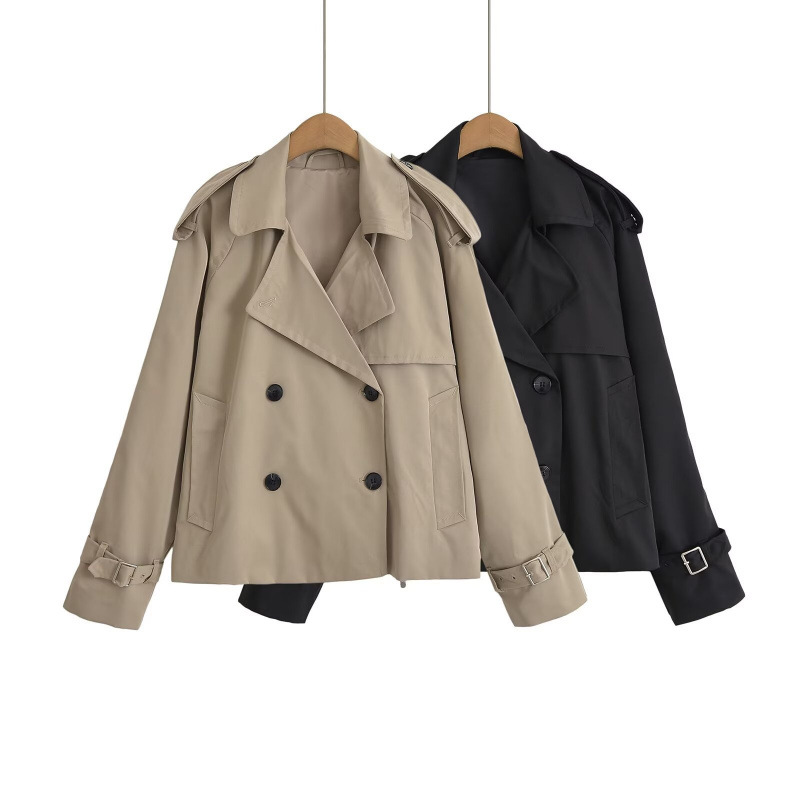 Autumn New Versatile Turn-Down Collar Double-Breasted Loose Short Trench Coat for Women Wholesale Cross-Border Foreign Trade 0518248