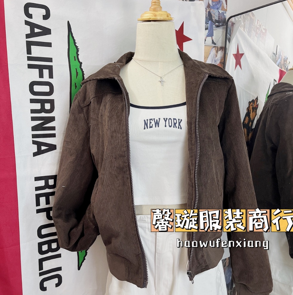 BM estilo otoño nuevo americano retro marrón PANA acolchado abrigo corto todo partido solapa chaqueta superior para las mujeres
