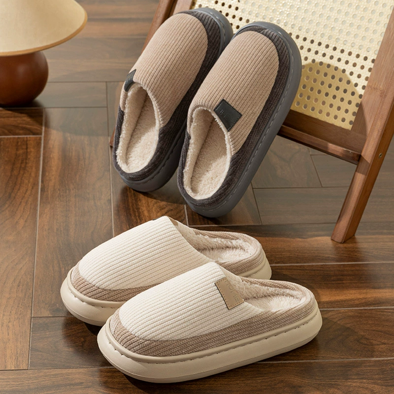 Хлопковые тапочки утолщенные осенью и зимой теплые женские нескользящие туфли для дома