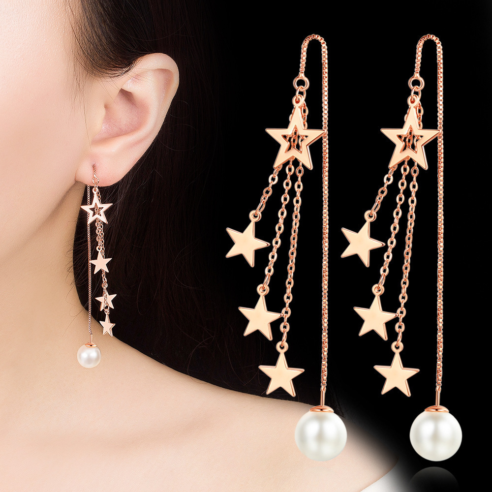 tassels Five-pointed star Ear line Ear nail have more cash than can be accounted for Korean Edition Rose Gold Earrings temperament Simplicity Jewelry wholesale