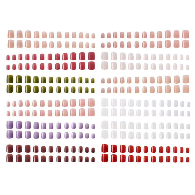 Directo de fábrica 24 rejilla de color sólido brillante desgaste superficial pieza de uñas corto color mezclado falso uñas removible Manicura en stock al por mayor