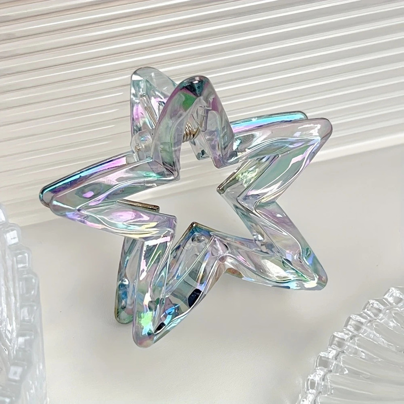 カラフルな中空スターシャーククリップ、甘いハーフタイヘアクリップ、かわいい五芒星の形のポニーテールクリップ、ファッショナブルなヘアクリップ|undefined