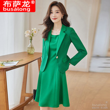 新款布萨龙busalong女长袖职业西服连衣裙套装工作服女9682