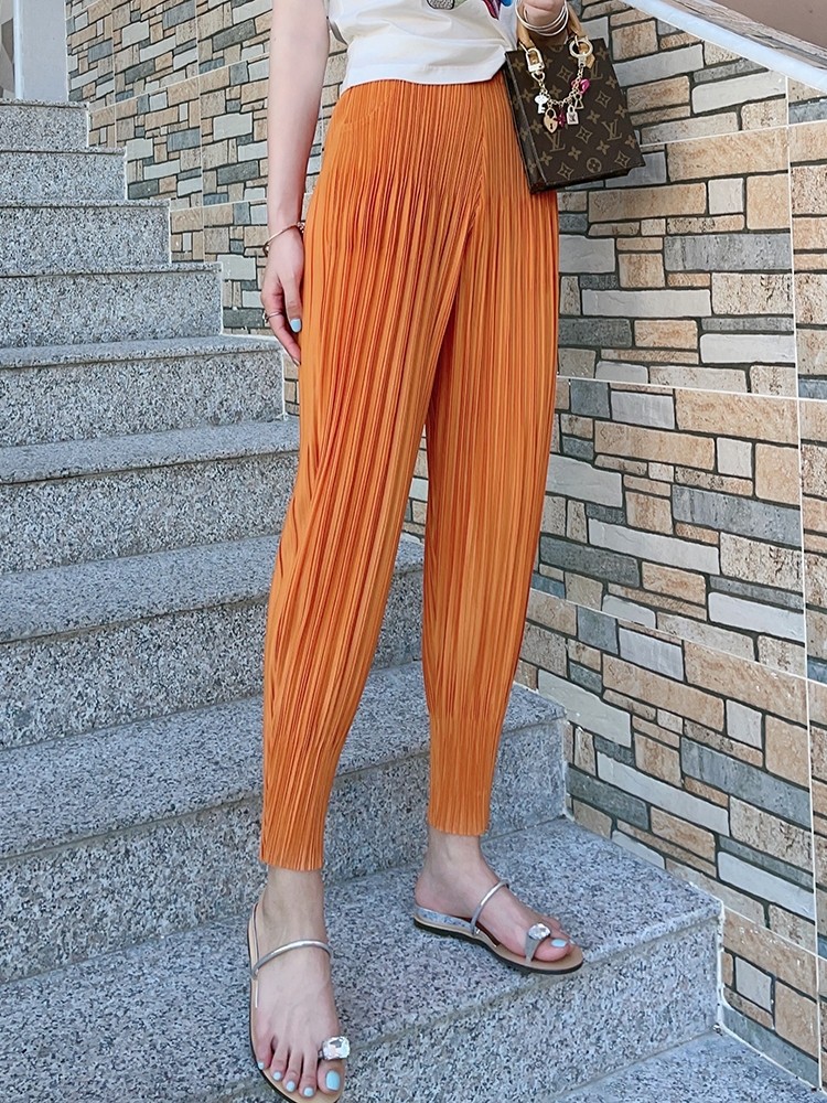 Quần culottes nữ ống rộng xếp ly dáng Harem, cạp cao su, phong cách Hàn Quốc — Màu xanh nước hồ, Màu xanh lục đậm, Màu xanh đậm, Màu xám chi tiết 6