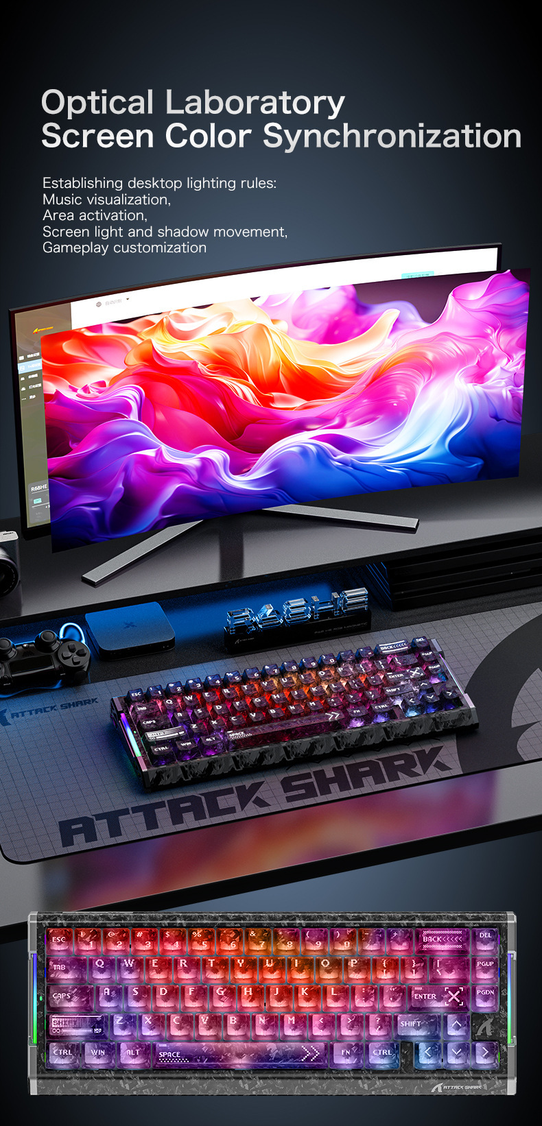 Clavier gaming mécanique attack shark r68he à axes magnétiques_voghion.com