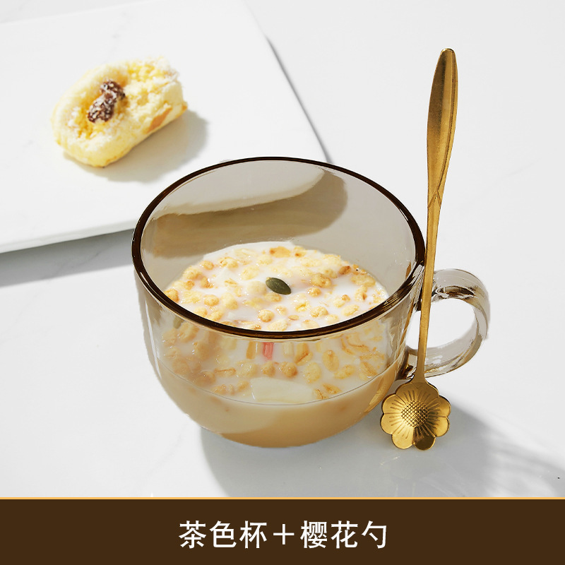 Brown breakfast cup + cherry blossom spoon