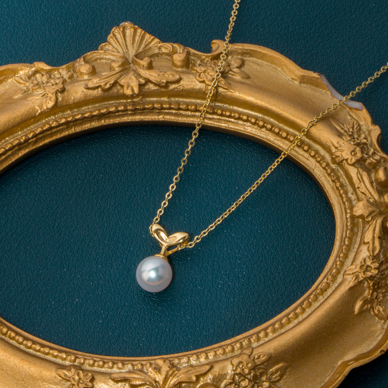 简约可爱风小草珍珠耳钉项链套装