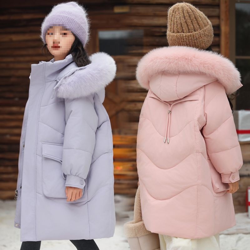 2025新款儿童休闲保暖羽绒服女童中长款中大童加厚冬亲子装外套