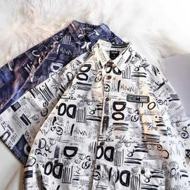 美式复古港风涂鸦短袖衬衫男2025新款宽松慵懒风气质法式衬衣上衣