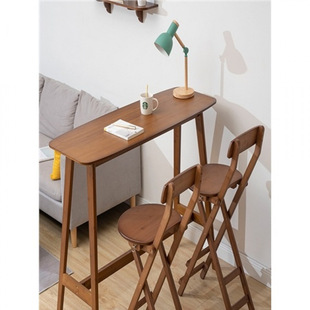 Small Bar Table for Home Use, Suitable for Small Spaces, High-Legged Long Table for Living Room Partition, Solid Wood Balcony Window-Side Table, Simple and Modern
