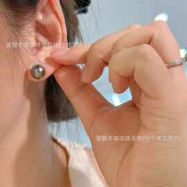 9-10mm孔雀绿海水大溪地珍珠睫毛耳钉珠光油亮正圆面无暇精工纯银