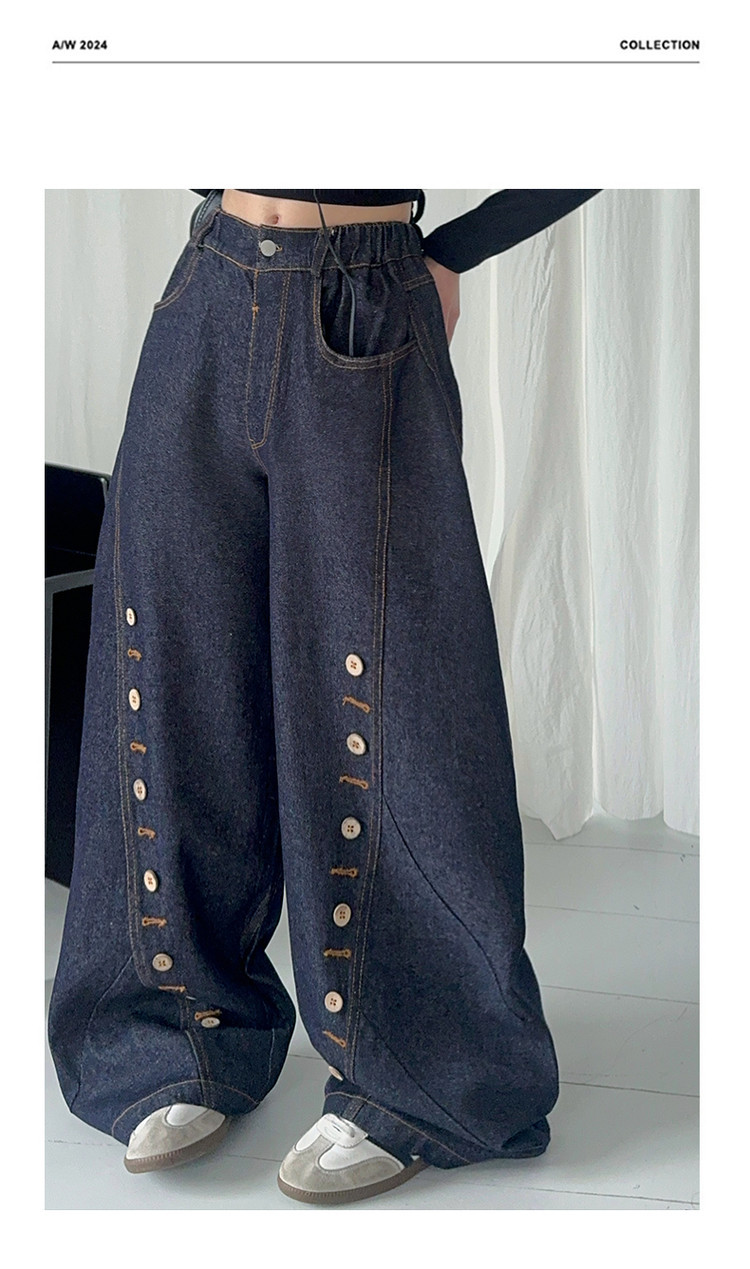 Men's Clothing Buttoned Scimitar Jeans Vintage Button-Fly Curved Hem Jeans For Kids - Soft Denim Stretch Comfort Fit (120-170cm, Unisex)_mkmklike.com