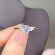 天然海蓝宝戒指晶体干净主石6mm值圈活口不挑指围s925银镶