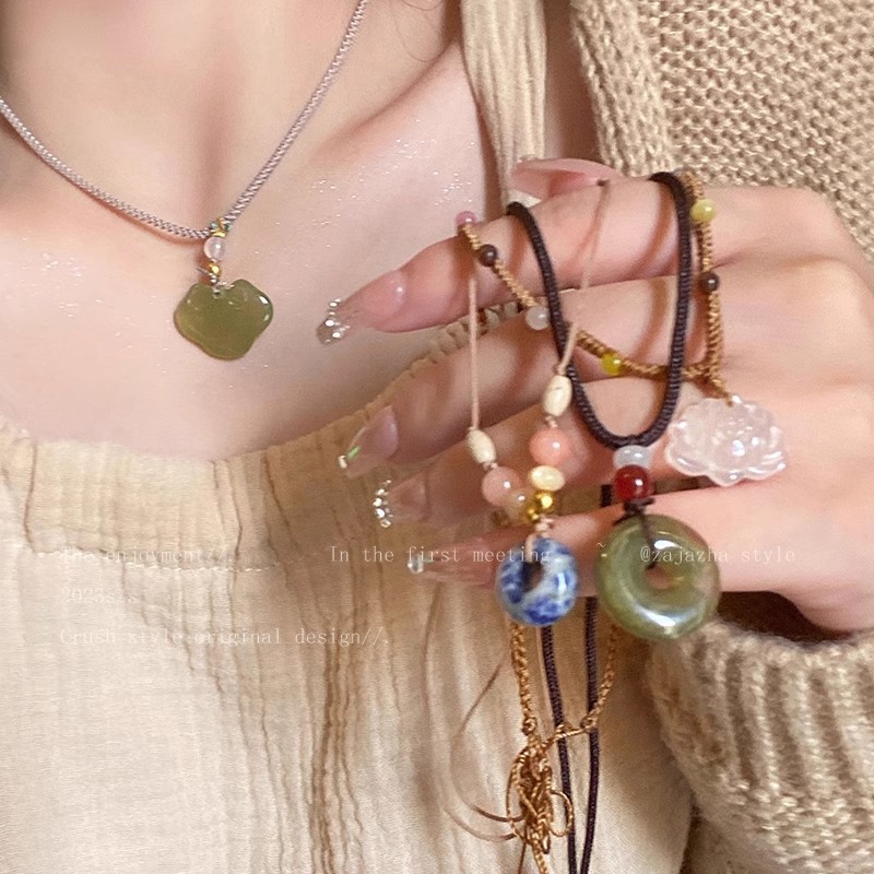 레트로 샹윤 꼰 로프 드로잉 necklace-X1377 그린