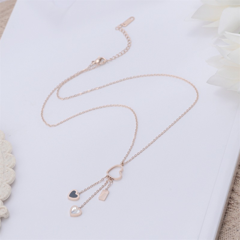 Sweet Heart Shape Titanium Steel Plating Inlay Shell Pendant Necklace 1 Piece