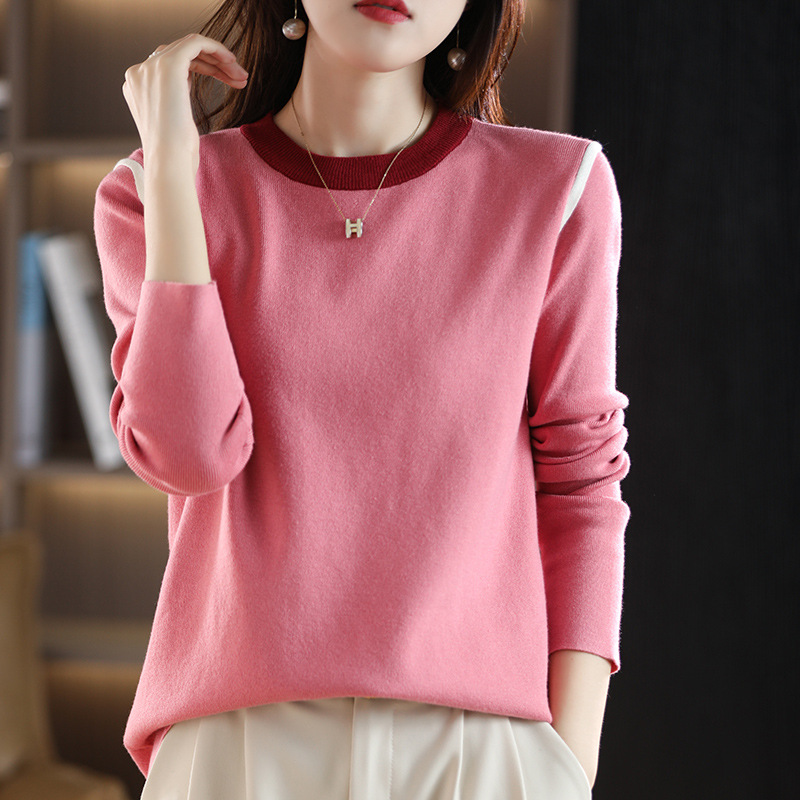 2022 Autumn and winter Cross border Ladies Sweater Korean Edition T-shirts Color matching Base coat fashion Easy sweater One piece On behalf of