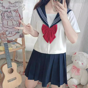 Japanese Style Three Jk Skirt New Preppy Style Short-Sleeved Sailor Suit Female Soft Girl Student Wear Pleated Skirt Uniform Skirt Suit
