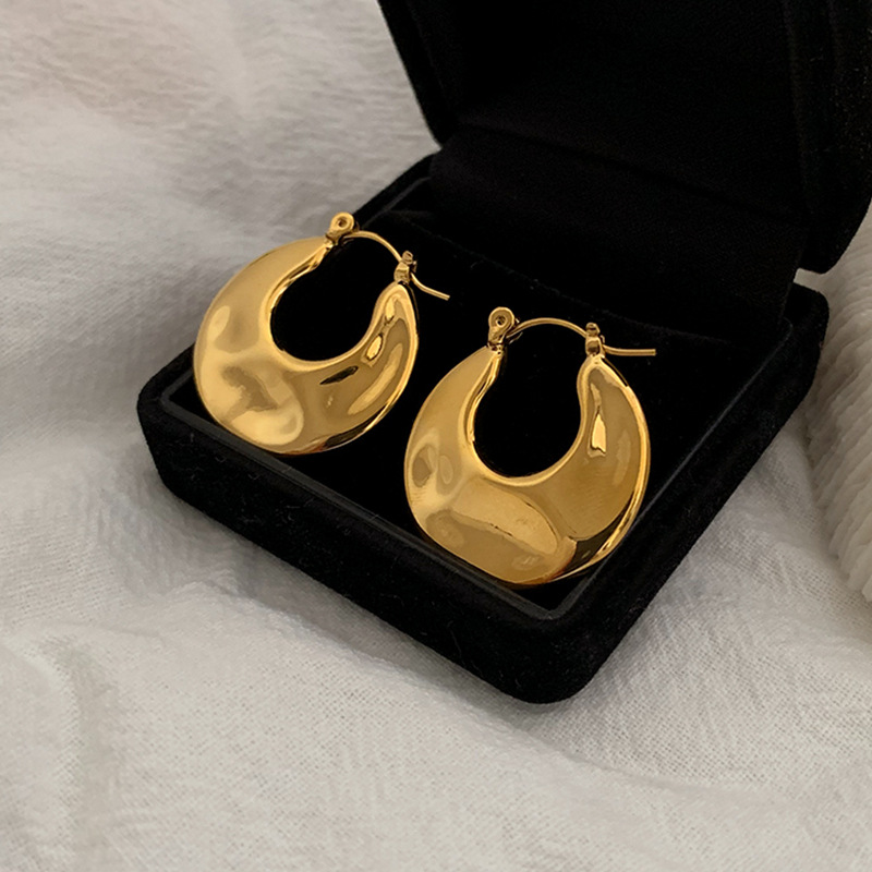 1 Pair Retro Waves Plating Pleated Brass Hoop Earrings display picture 1
