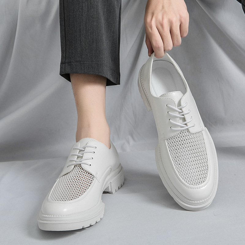Transfronterizo de tamaño grande aumento de suela gruesa BLOCK UK trajes huecos zapatos de cuero verano 2024 nuevos zapatos casuales para hombres